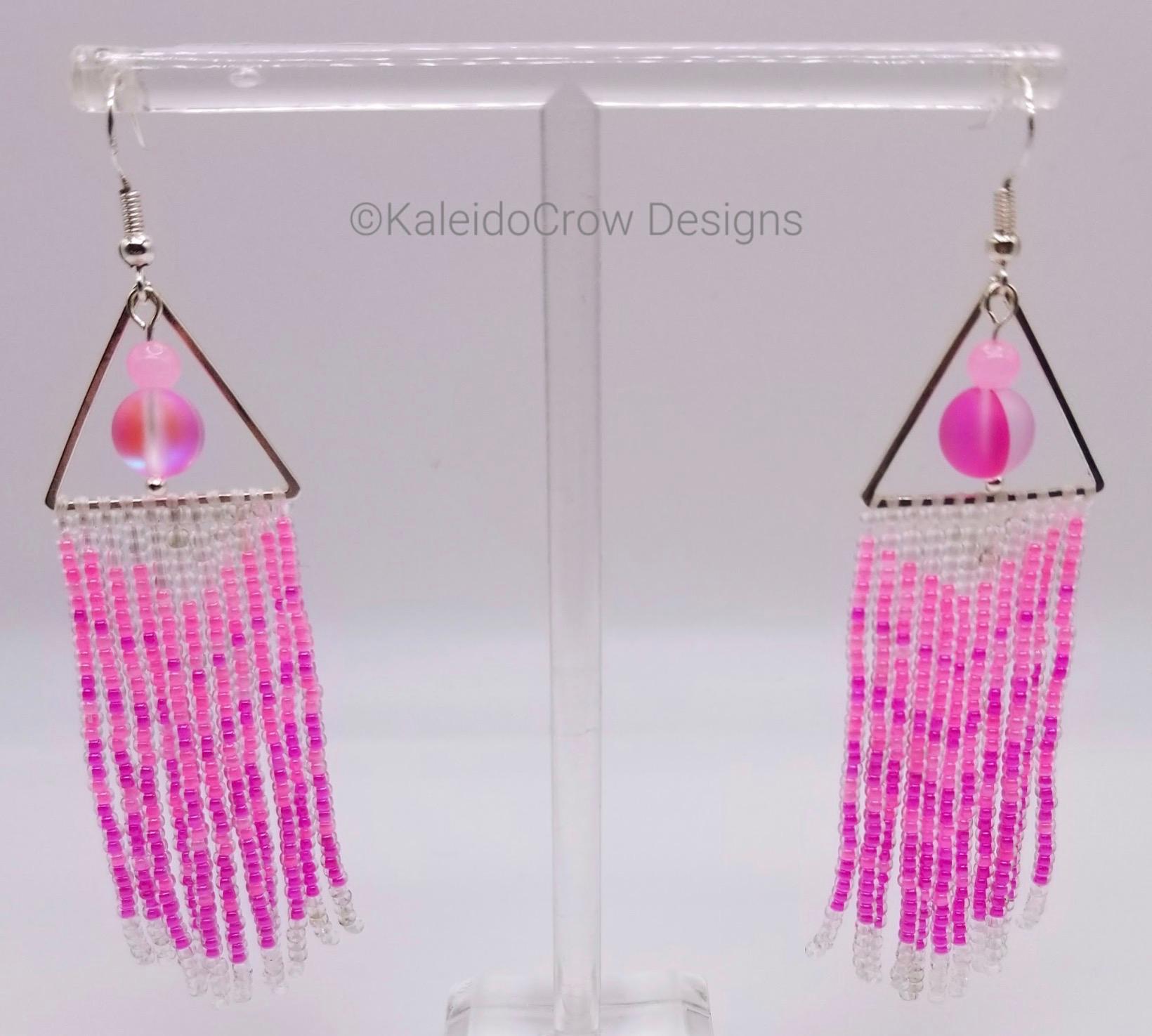Metal Frame Beaded Fringe Earrings
